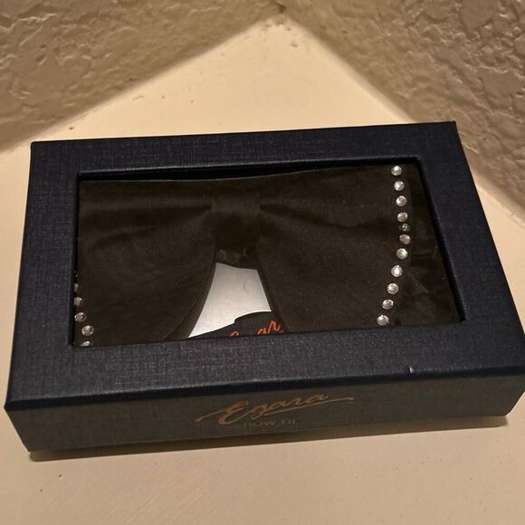 Egara Men's Black Bow Tie With Crystal Rhinestones Special Occasion Prom Hoho - Picture 3 of 10